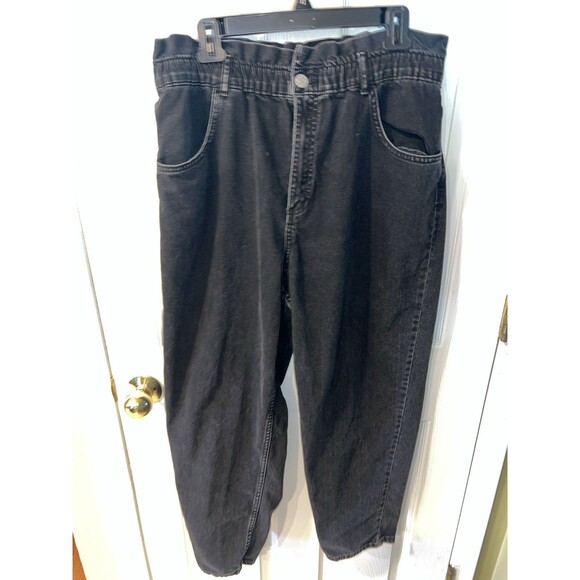 ZARA Jeans Womens XL Black Washed Paper Bag High-Waisted Mom Tapered Leg Retro - Picture 9 of 9